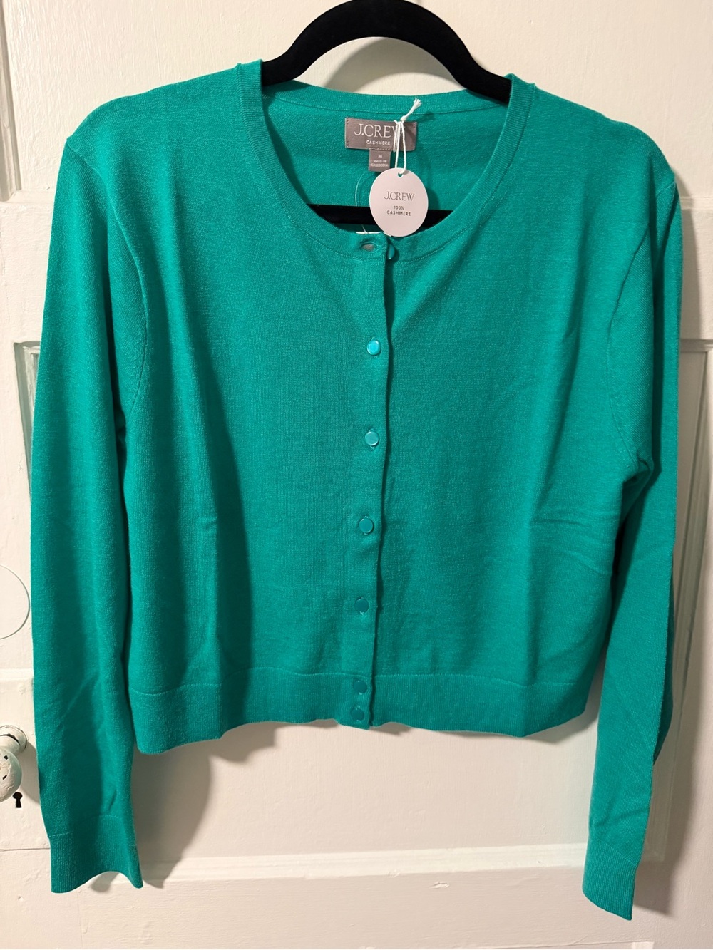 J. Crew Bright Kelly Green Button-Front Featherweight Cashmere Cardigan Small